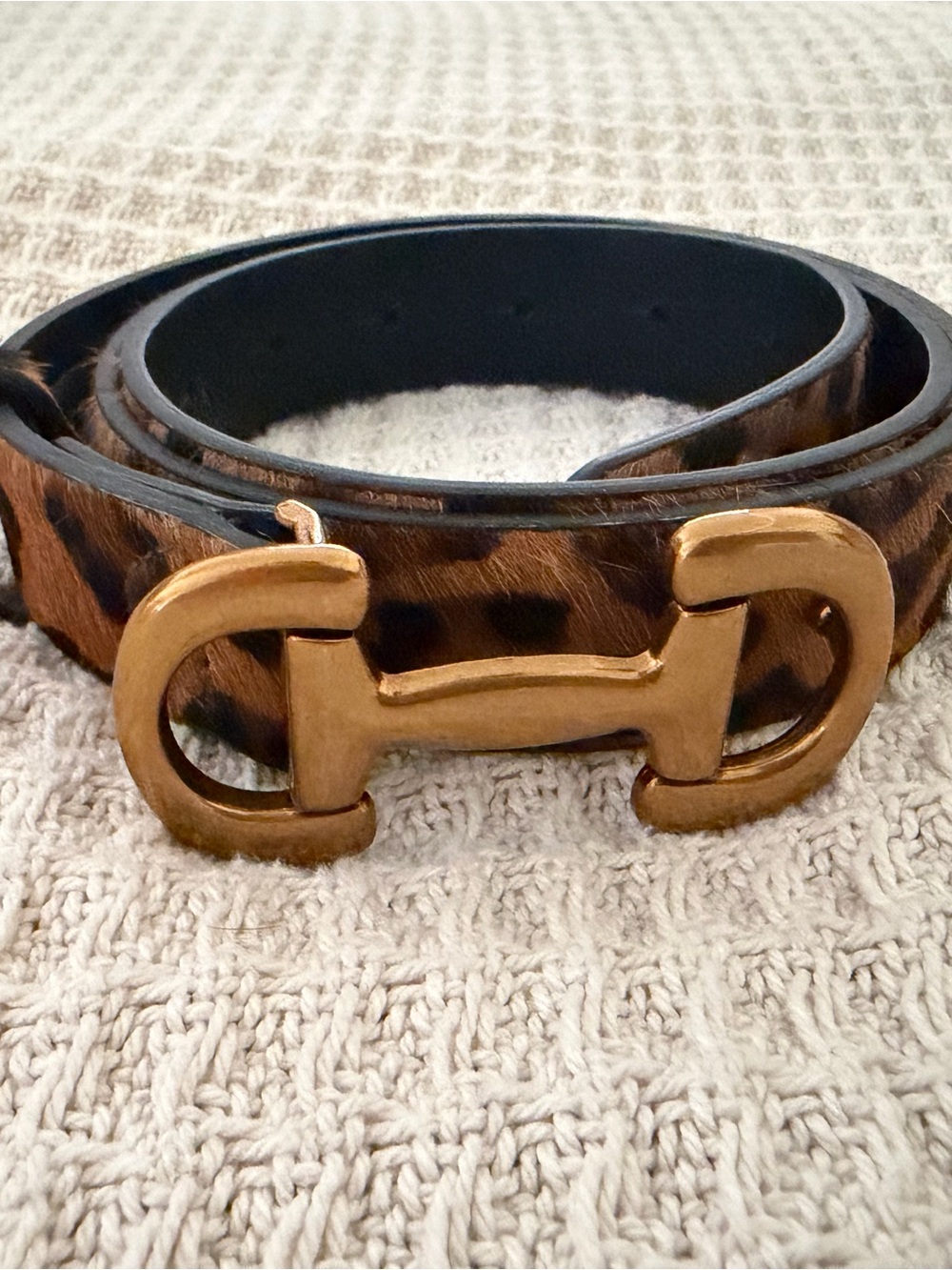 NEW Boden Iris Snaffle-Trim Leather Belt |
Leopard with Gold Buckle | Size L